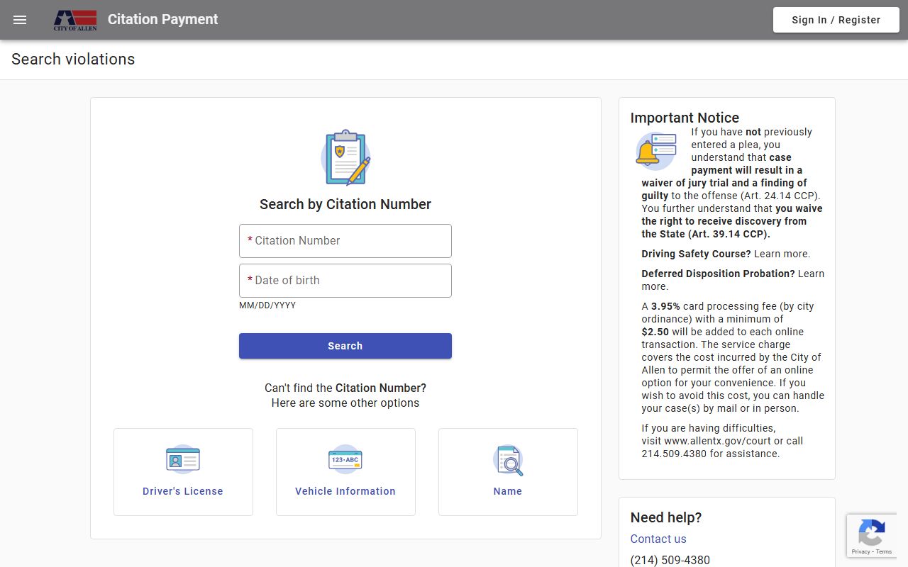 Allen traffic court records - online citation payment and search portal
