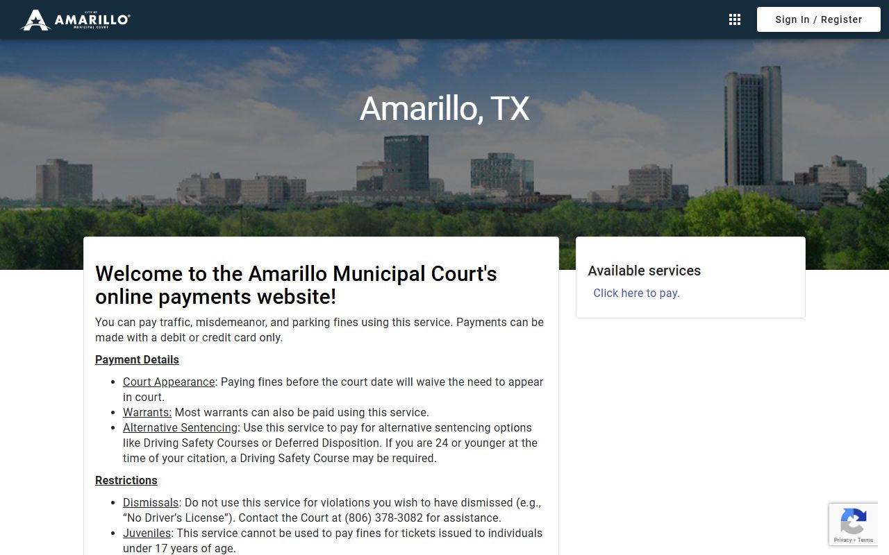 Amarillo Municipal Court online payment portal for traffic fines