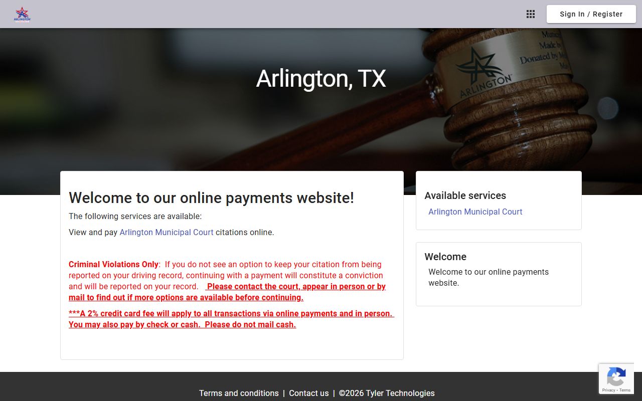 Arlington Municipal Court online payment portal for traffic records