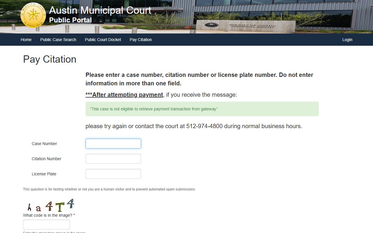 Austin Municipal Court public portal for traffic court records