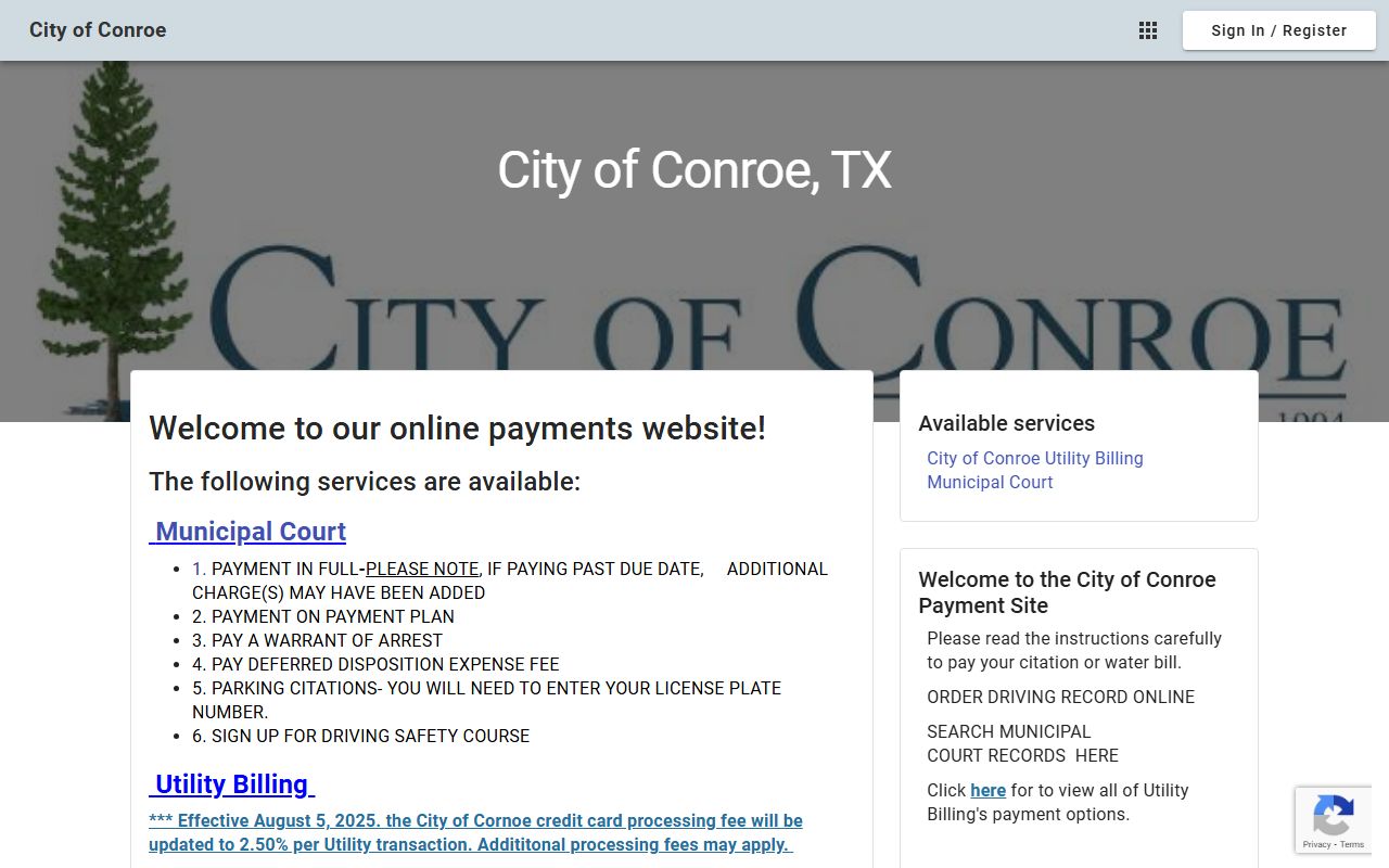 Conroe traffic court records - municipal court online services