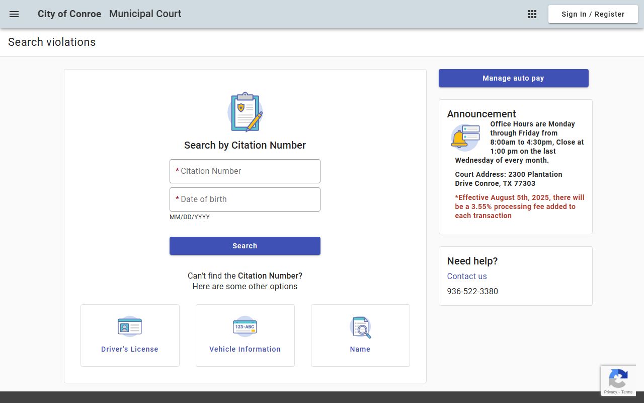 Conroe traffic court records - online citation payment portal