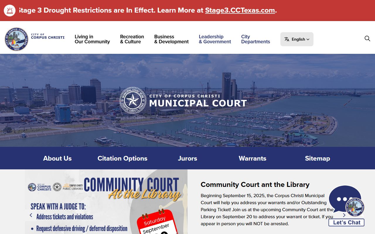 Corpus Christi Municipal Court website for traffic court records
