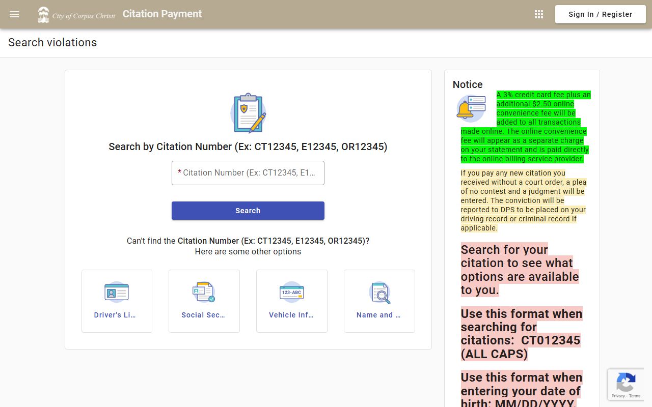 Corpus Christi traffic citation online payment portal