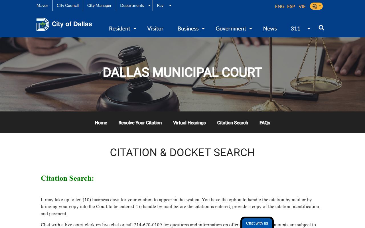 Dallas citation and docket search tool for traffic court records