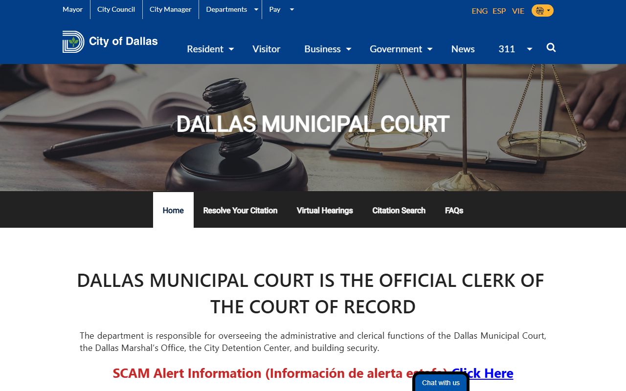 Dallas Municipal Court website for Dallas traffic court records