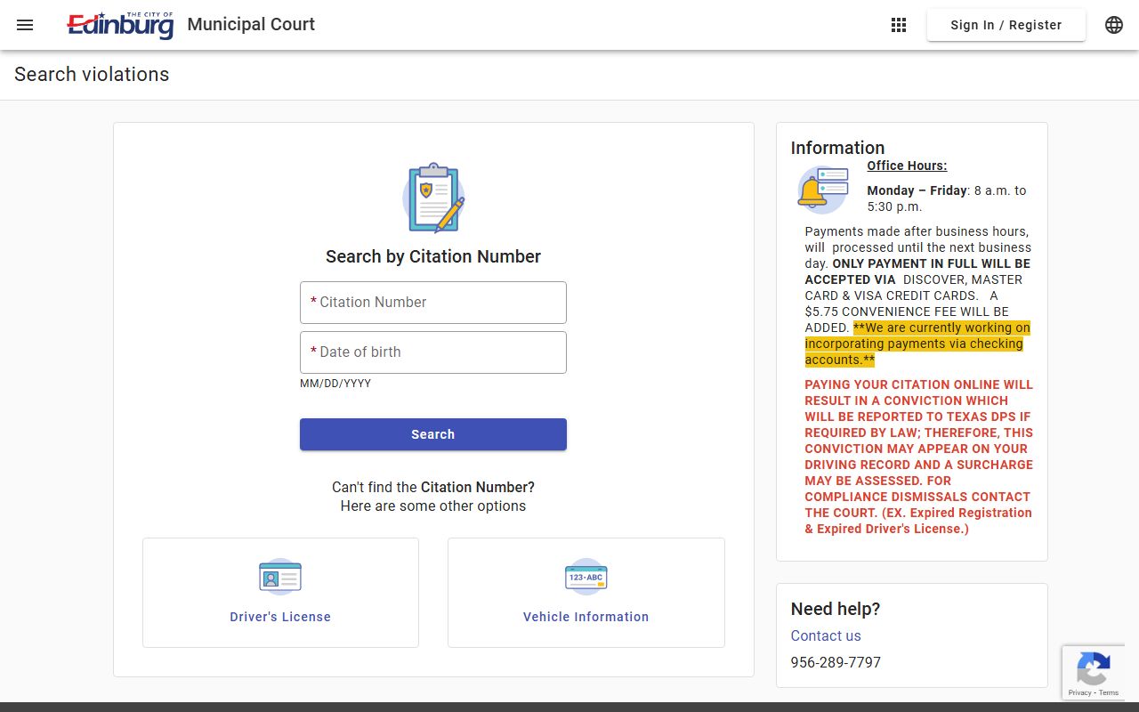 Edinburg online payment portal for traffic citations