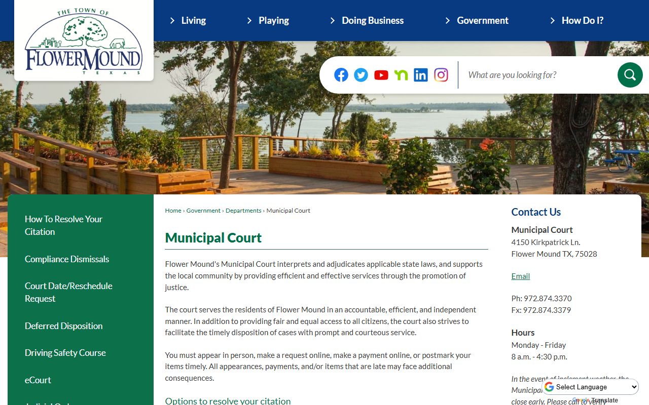 Flower Mound Municipal Court website for traffic court records