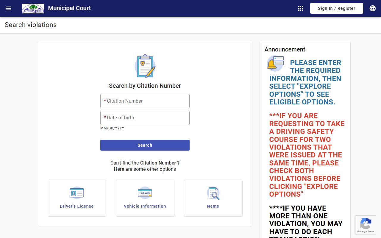 Flower Mound online payment portal for traffic citations
