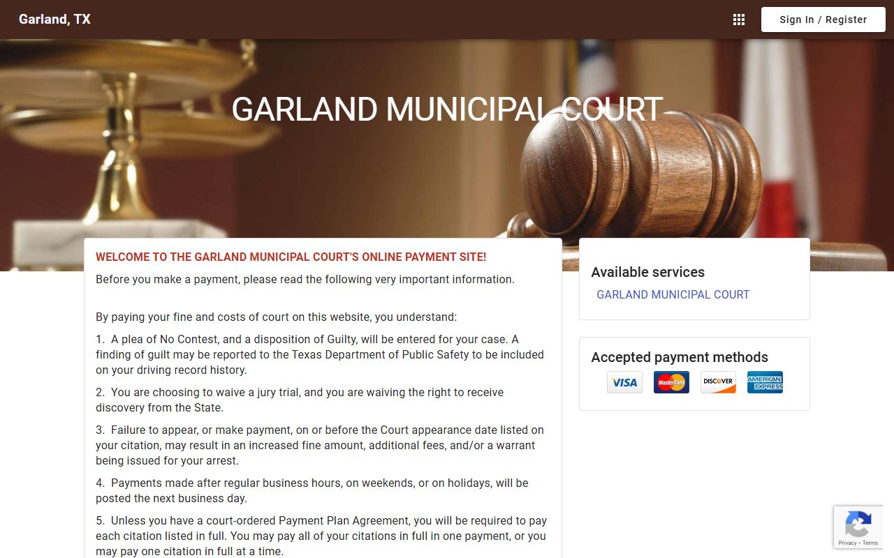 Garland Municipal Court online payment portal for traffic records