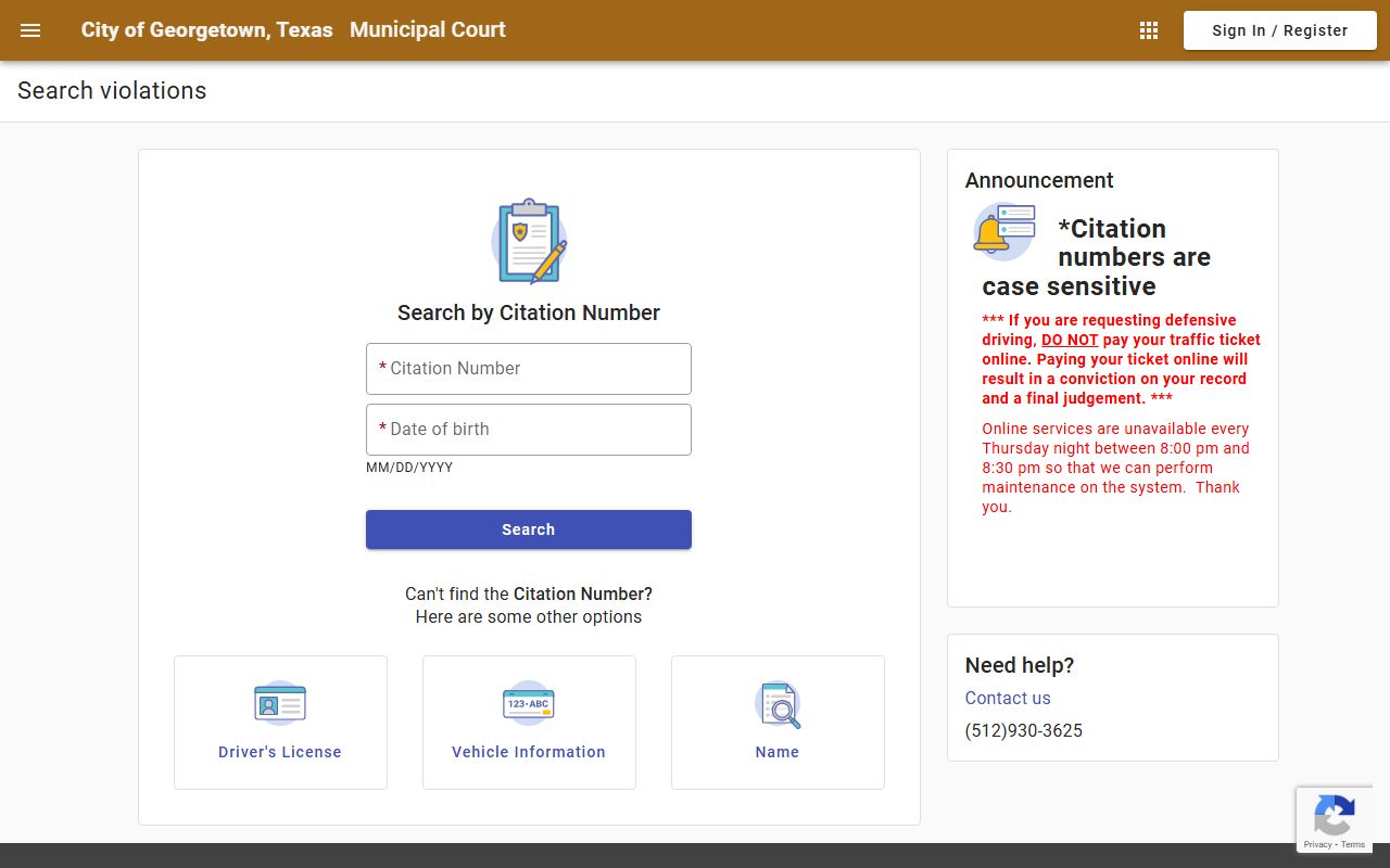 Georgetown Municipal Court online portal for traffic court records