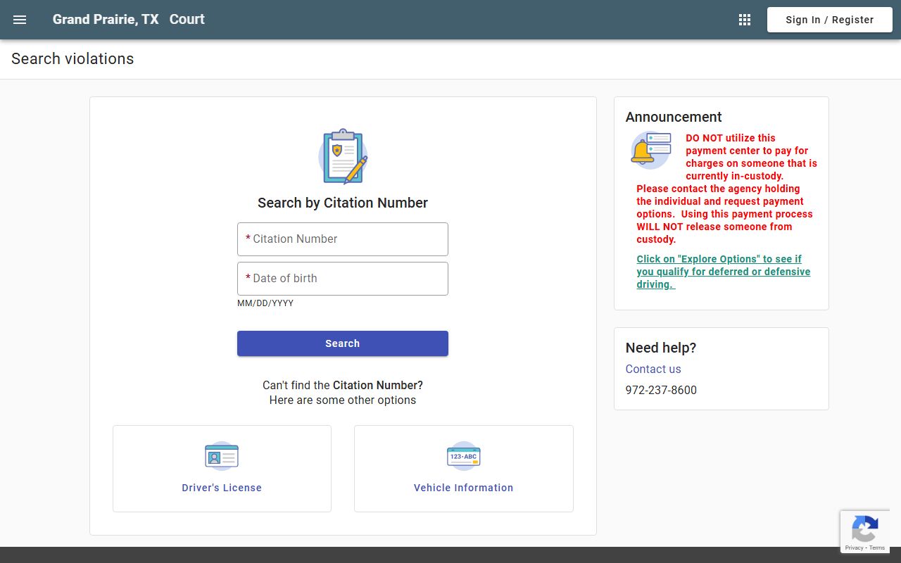 Grand Prairie Municipal Court online payment and warrant search portal