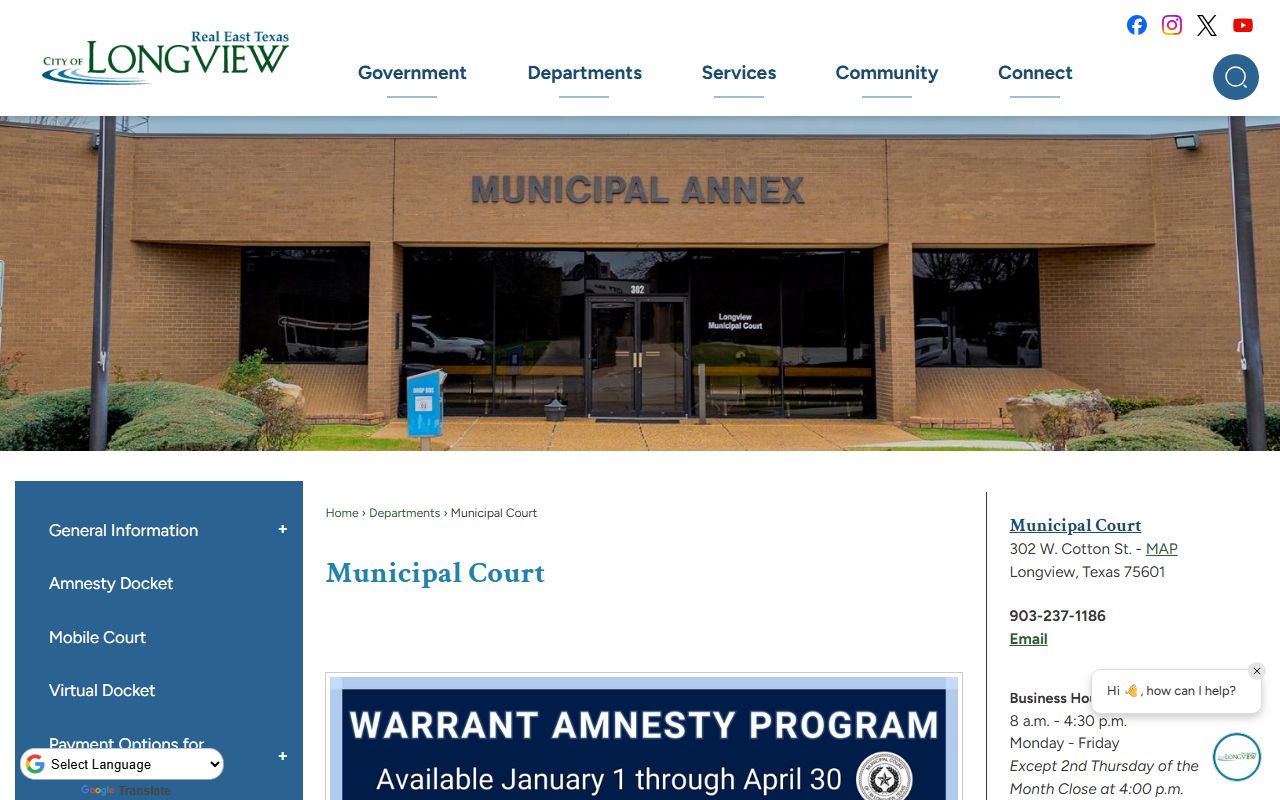Longview Municipal Court website for Longview traffic court records