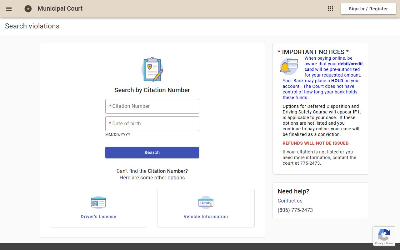 Lubbock Municipal Court payment portal for traffic court records