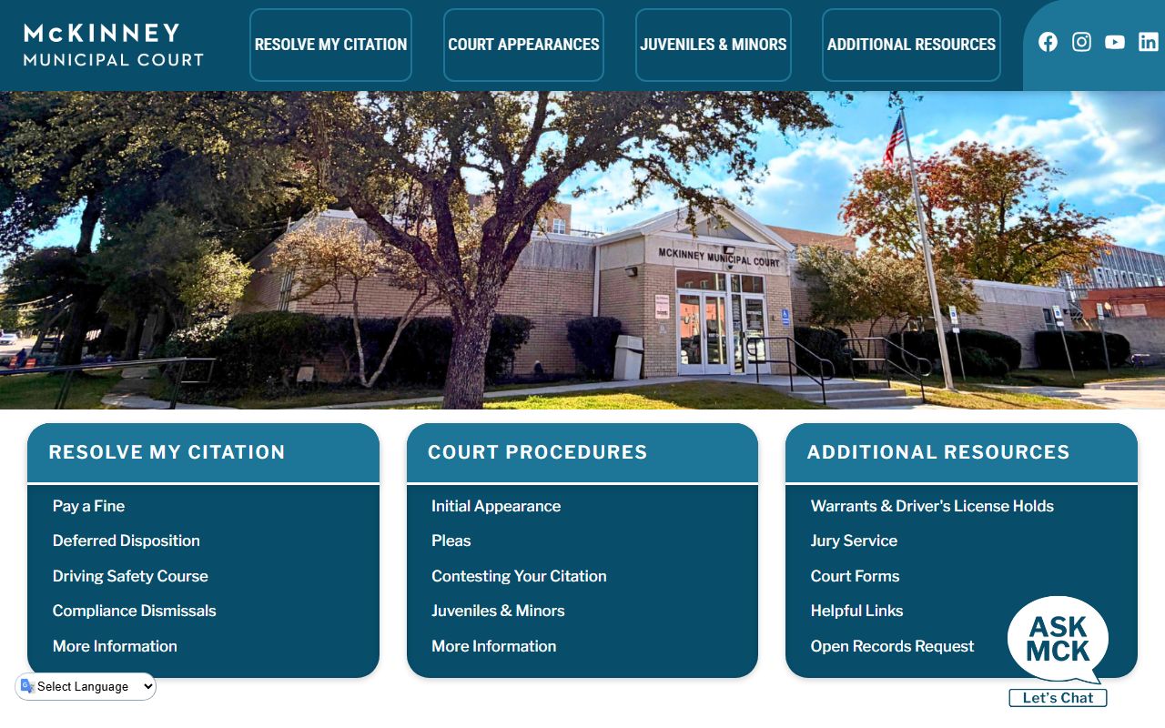 McKinney Municipal Court website for traffic court records