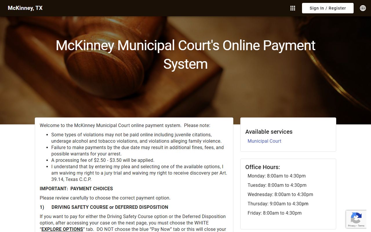 McKinney Municipal Court online payment portal for traffic fines