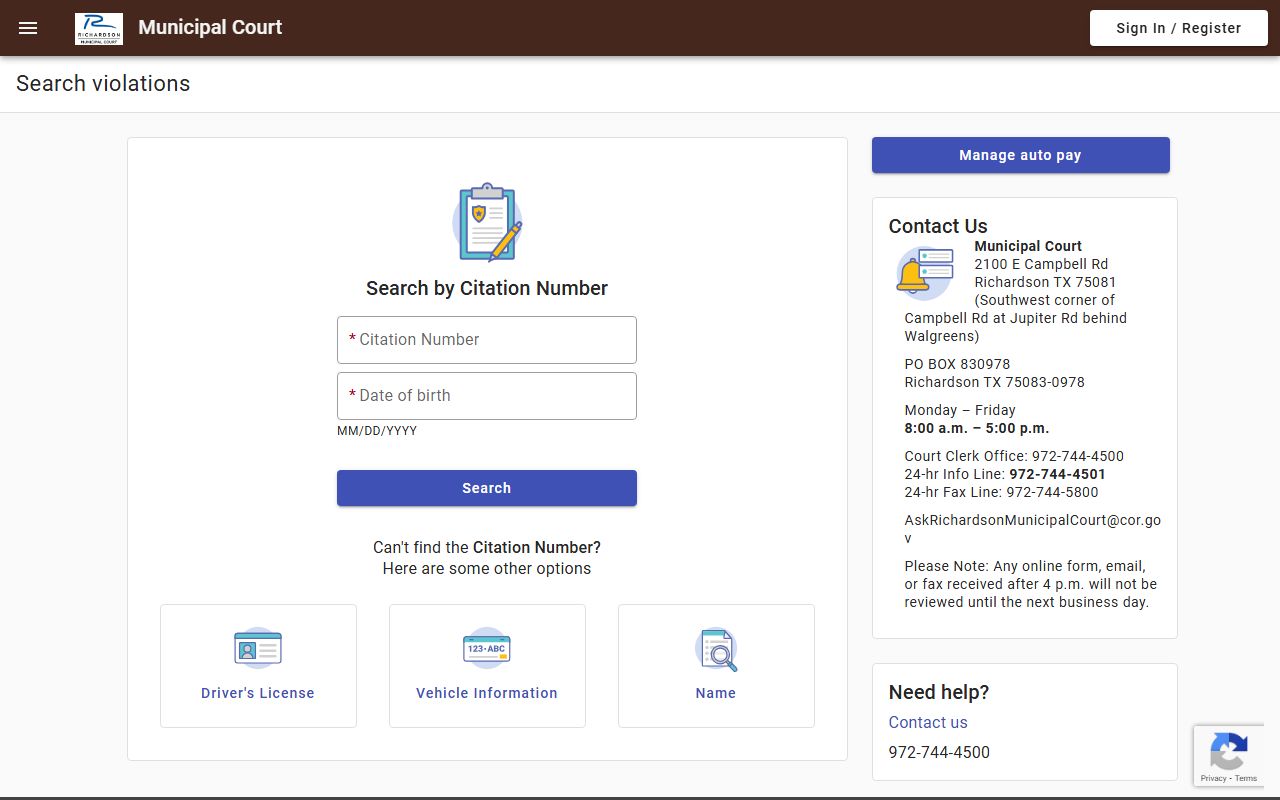Richardson traffic court records - online citation payment portal