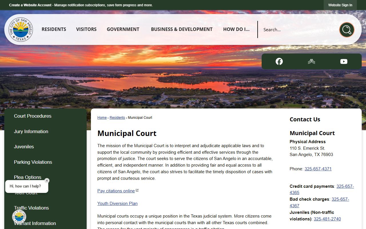 San Angelo Municipal Court website for San Angelo traffic court records