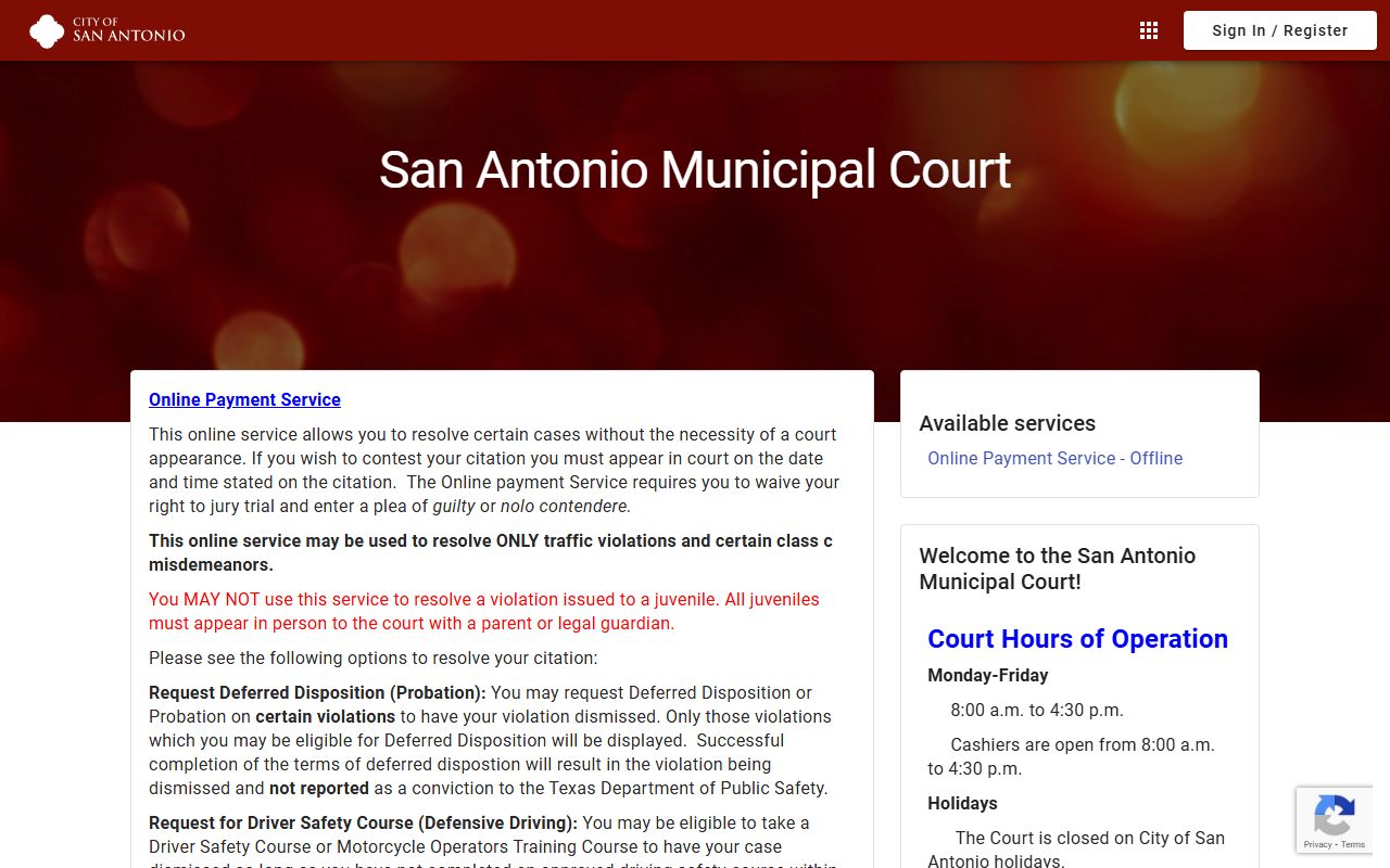 San Antonio Municipal Court online payment portal for traffic records