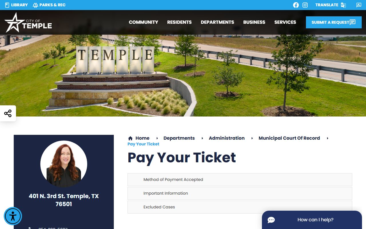 Temple Municipal Court website for Temple traffic court records