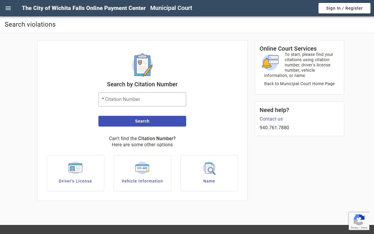 Wichita Falls traffic court records - online citation payment portal