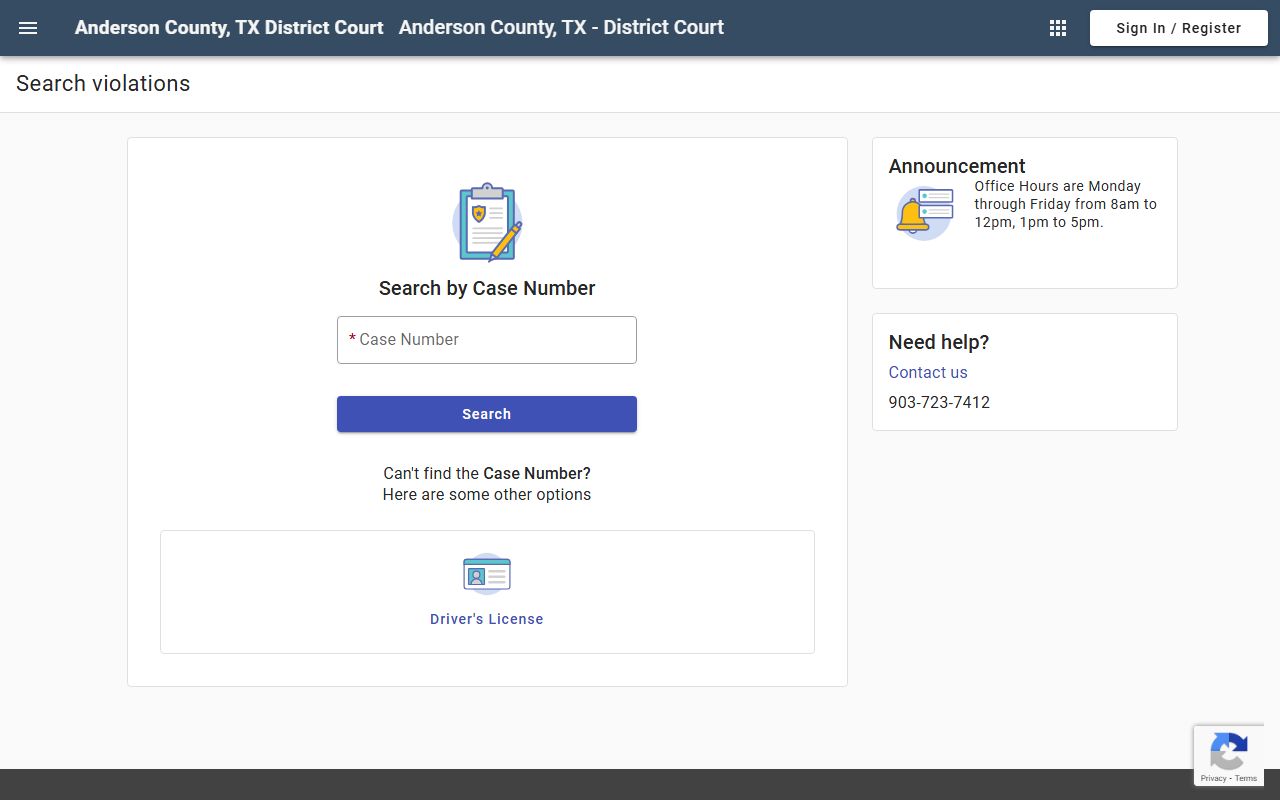 Anderson County District Court online case search for traffic court records