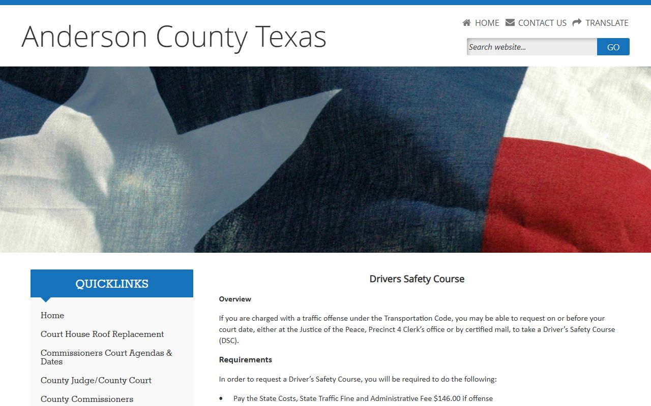 Anderson County JP4 Driver Safety Course information for traffic court records