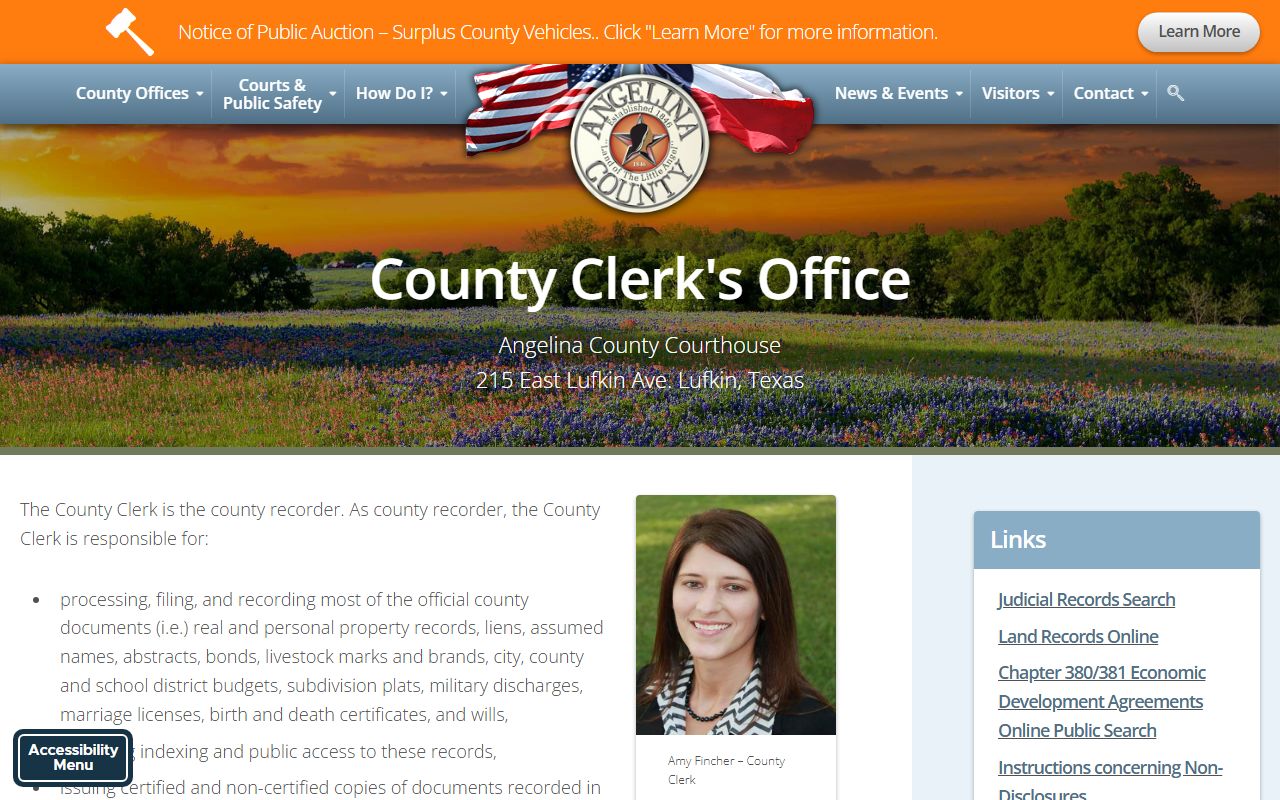 Angelina County Clerk website for court and public records
