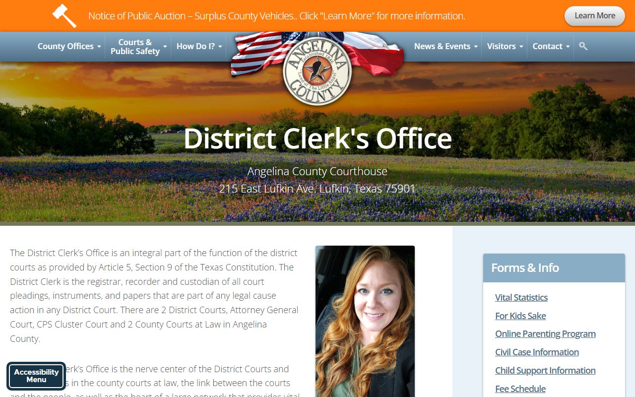 Angelina County District Clerk website for traffic court records