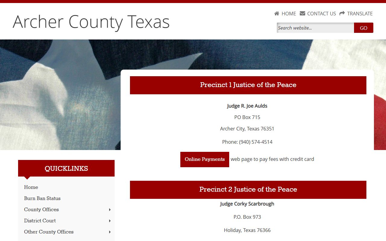 Archer County Justice of the Peace courts for traffic citations and records