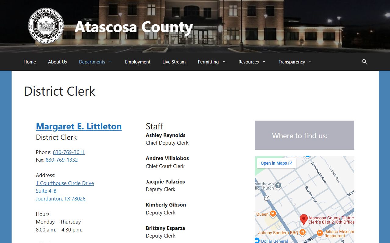 Atascosa County District Clerk website for traffic court records in Jourdanton Texas