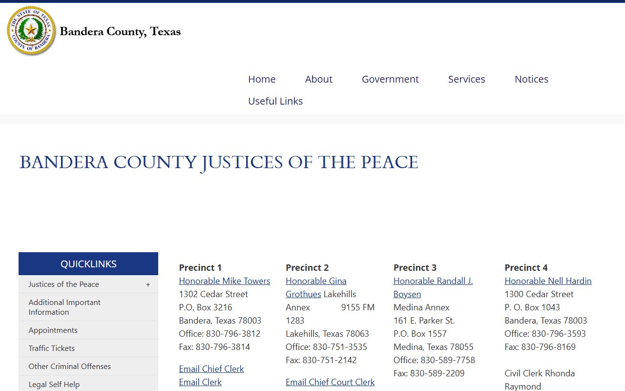 Bandera County Justice of the Peace courts for traffic citations and court records