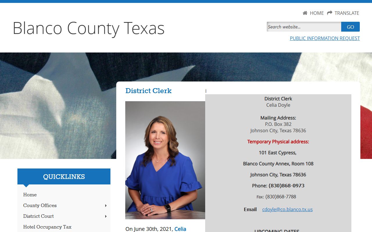 Blanco County District Clerk website for traffic court records search