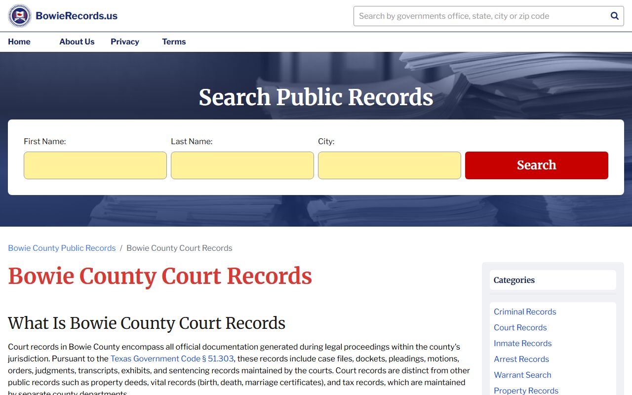 Bowie County court records portal for traffic citations and case information