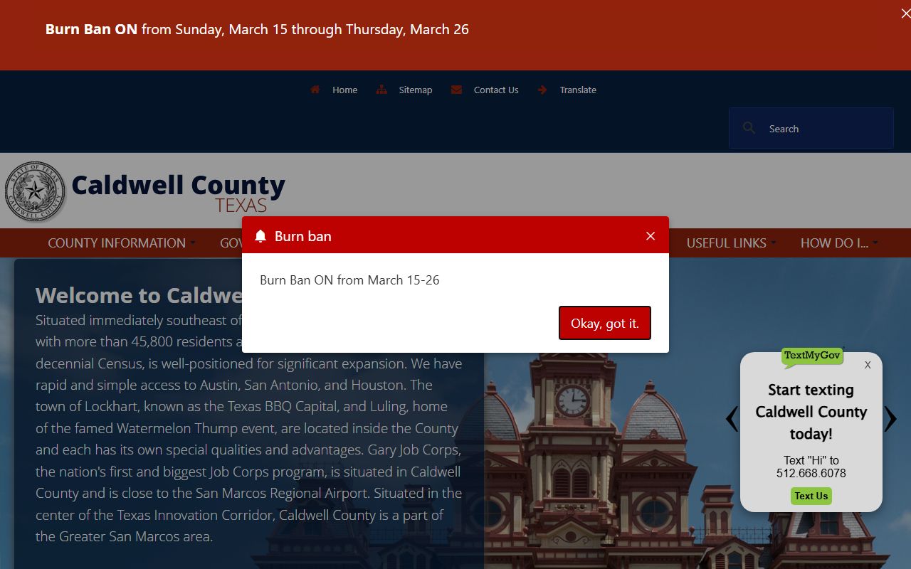 Caldwell County website with traffic court records information