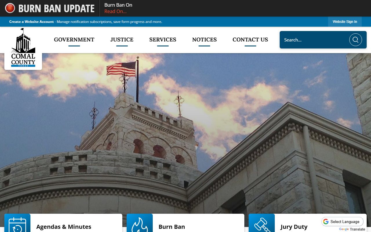 Comal County website with JP court information for traffic court records in New Braunfels