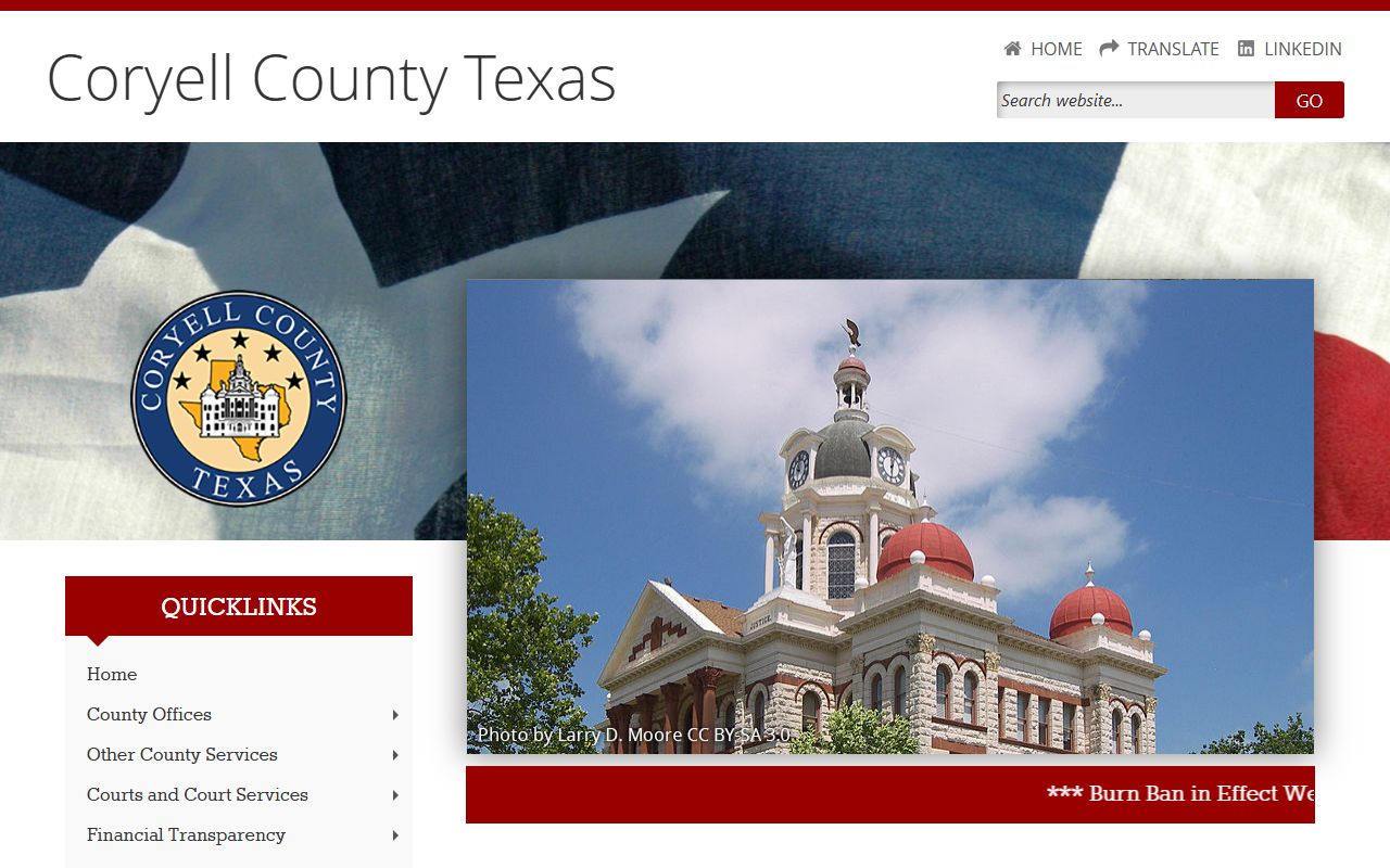 Coryell County website with JP court information for traffic court records in Gatesville Texas