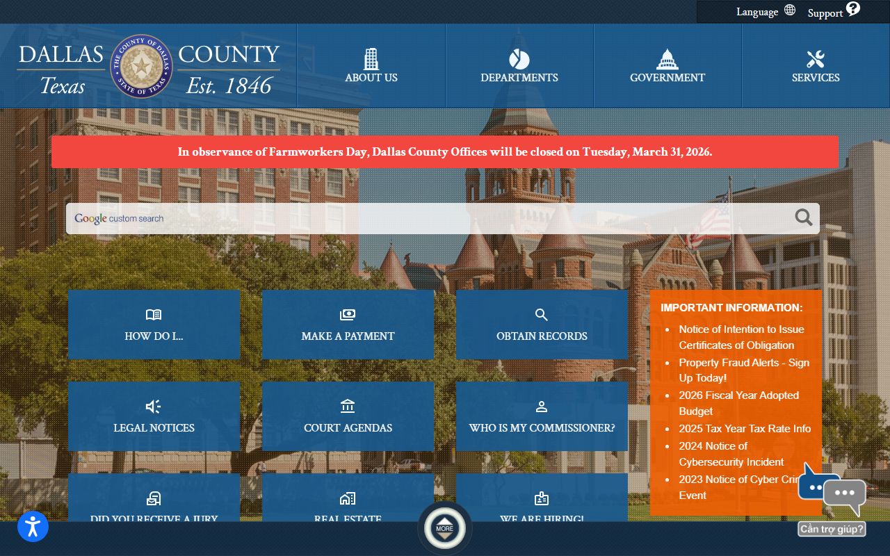 Dallas County official website for traffic court records search