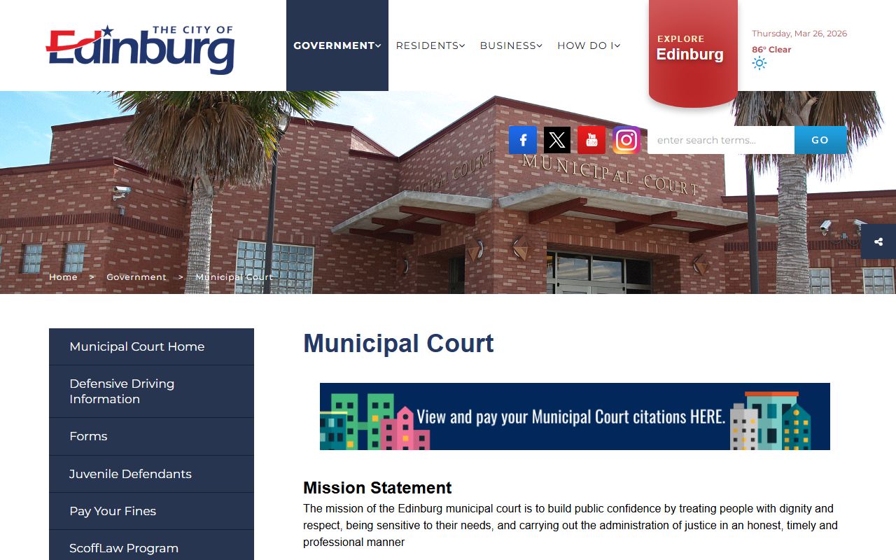 Edinburg Municipal Court website for Hidalgo County traffic court records