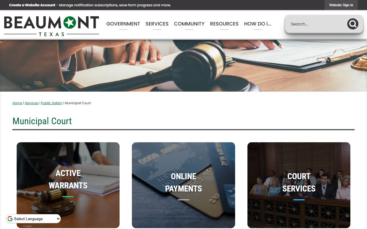 Beaumont Municipal Court website for Jefferson County traffic court records