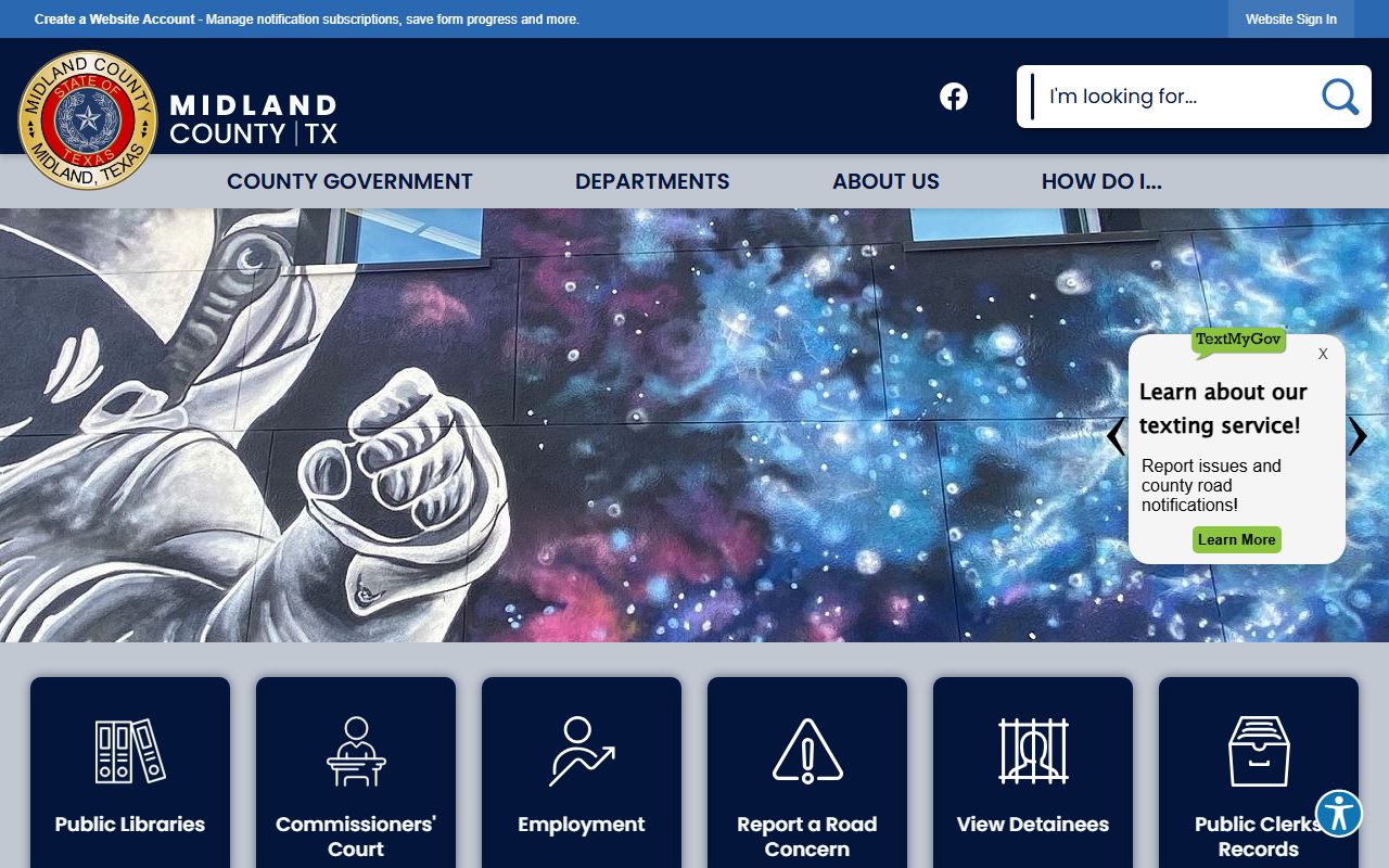 Midland County website showing court and public records information