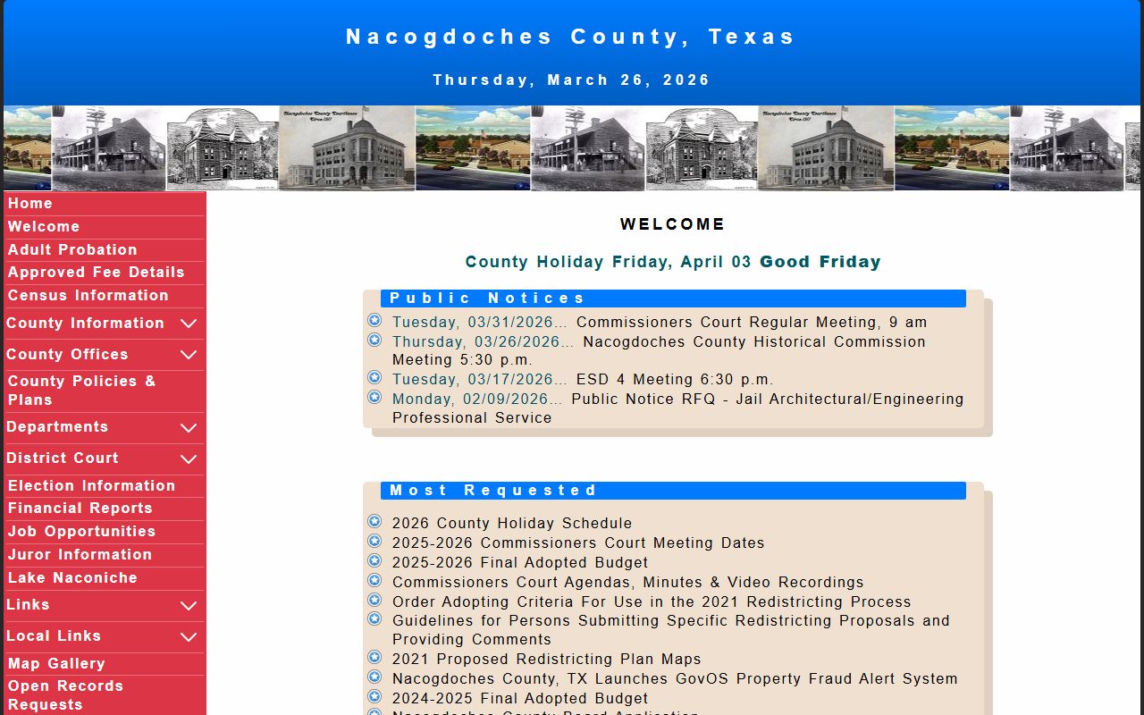 Nacogdoches County website showing court and public records resources