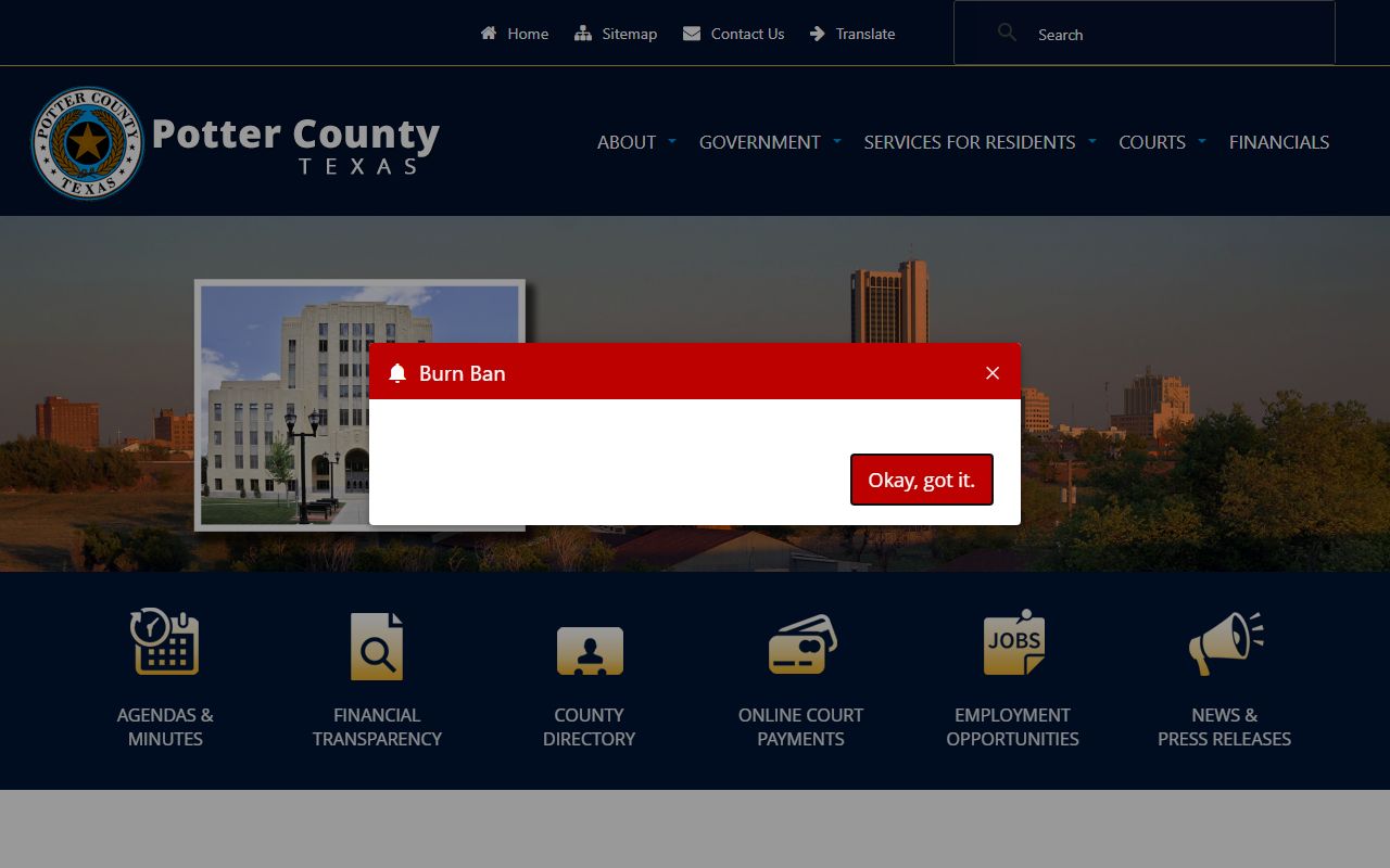 Potter County Texas official website for traffic court records and clerk information