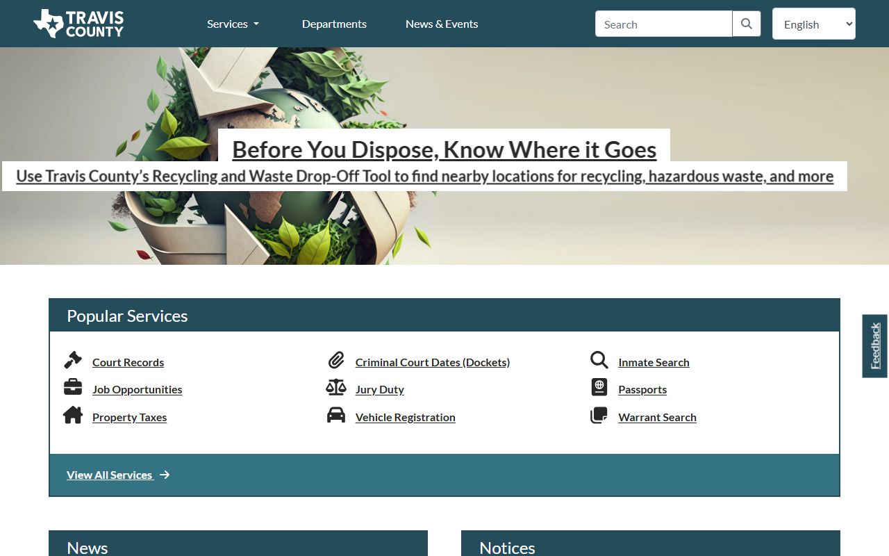 Travis County official website for traffic court records