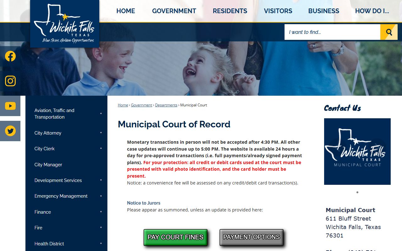 Wichita Falls Municipal Court website for traffic citations and records search