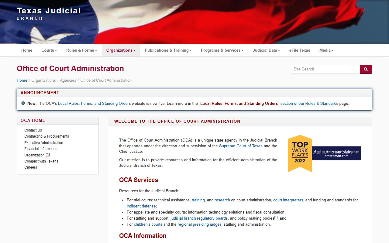 Texas Office of Court Administration for traffic court records