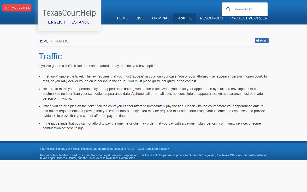 TexasCourtHelp.gov traffic ticket guidance for Texas traffic court records