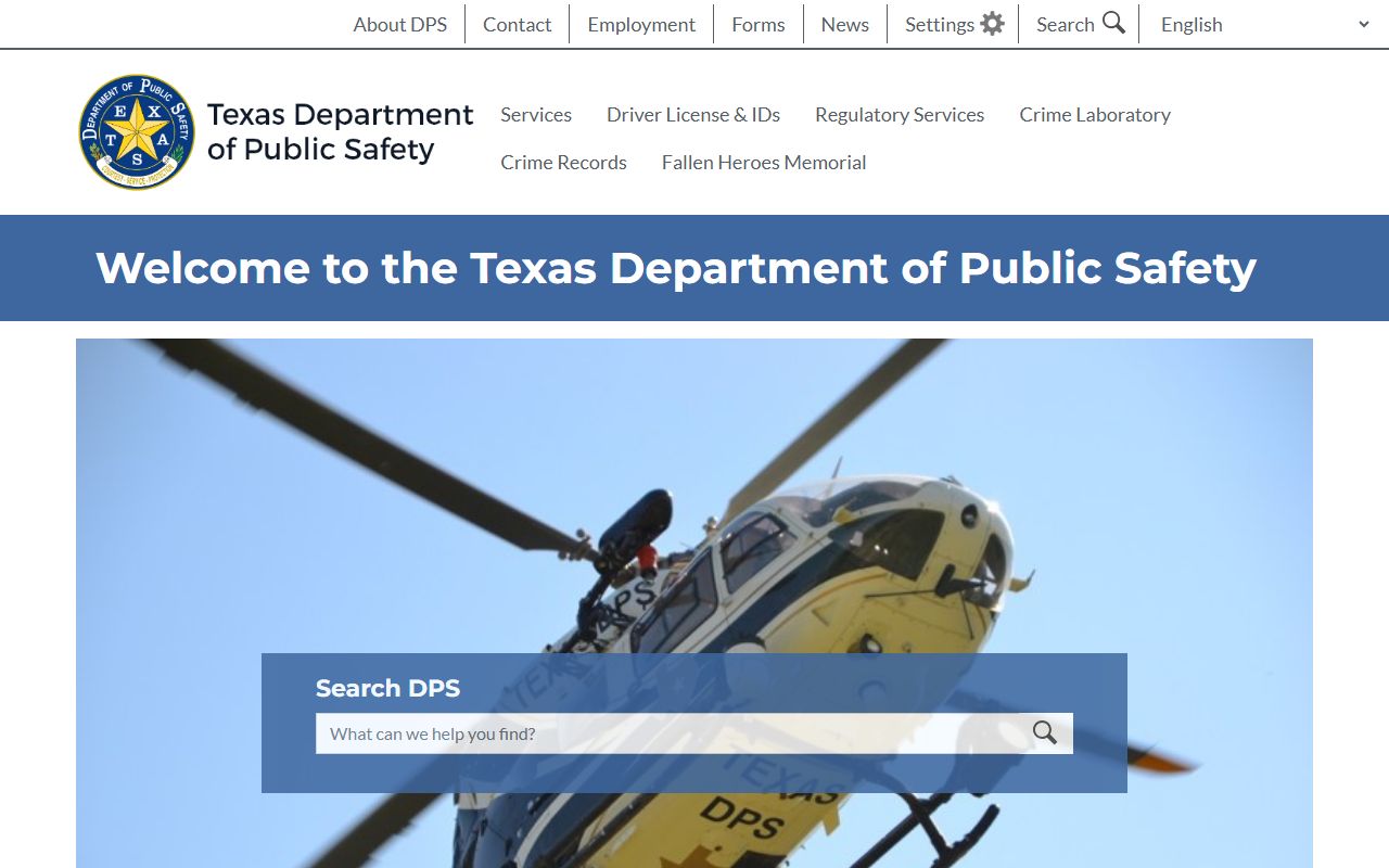 Texas DPS main portal for driver records and Texas traffic court records