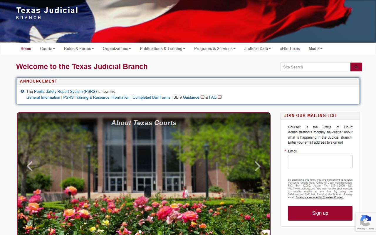 Texas Judicial Branch main portal for Texas traffic court records